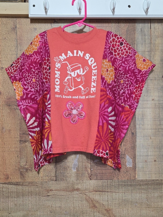 Upcycled Other - Kid's Upcycled Mom's Main Squeeze Coral & Fuchsia Graphic Poncho Tee